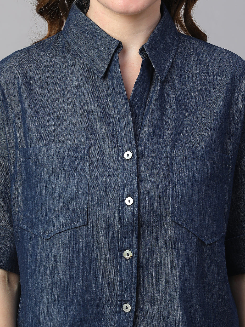 Women's Indigo Cotton Boxy Fit Blouse