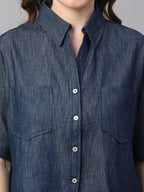 Women's Indigo Cotton Boxy Fit Blouse