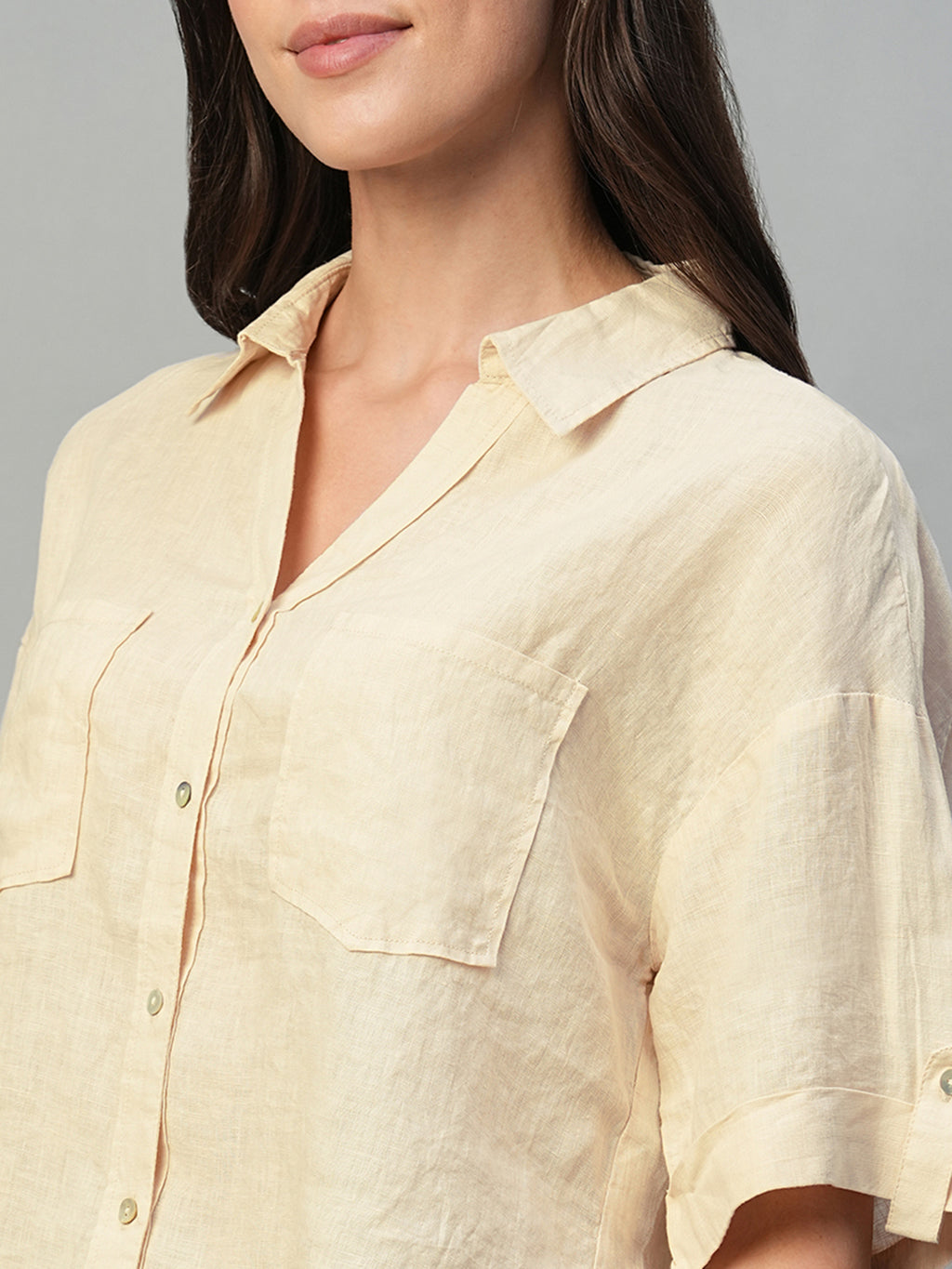 Women's Ivory 100% Linen Boxy Fit Blouse
