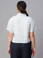 Women's Blue Linen Regular Fit Blouse
