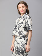Women's Black Cotton Linen Boxy Fit Blouse