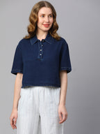 Women's Indigo Cotton Boxy Fit Blouse