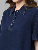 Women's Indigo Cotton Boxy Fit Blouse