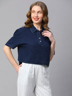 Women's Indigo Cotton Boxy Fit Blouse