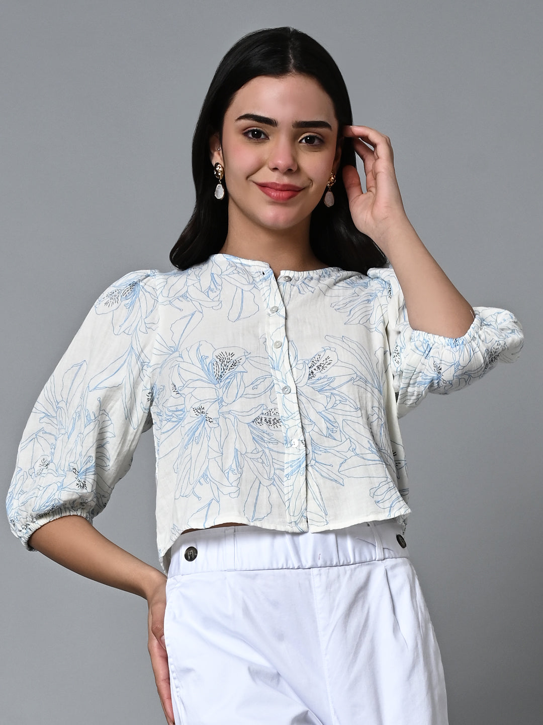 Women's Blue Cotton Regular Fit Blouse