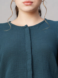 Women’s Cotton Regular Fit Puff Sleeve Blouse Blue