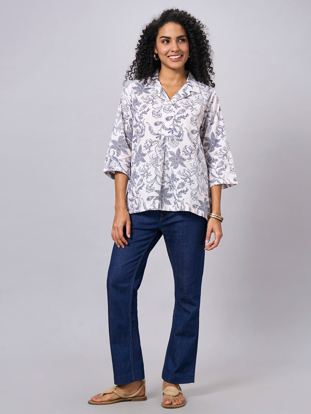 Women's White Cotton Linen Regular Fit Blouse