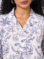 Women's White Cotton Linen Regular Fit Blouse