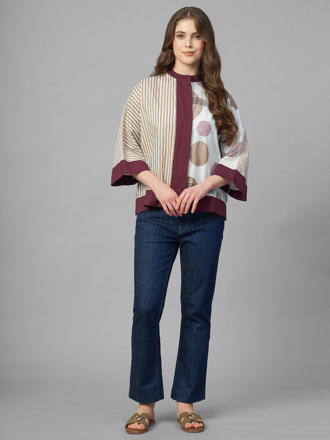 Women's Maroon 100% Cotton Boxy Fit Blouse