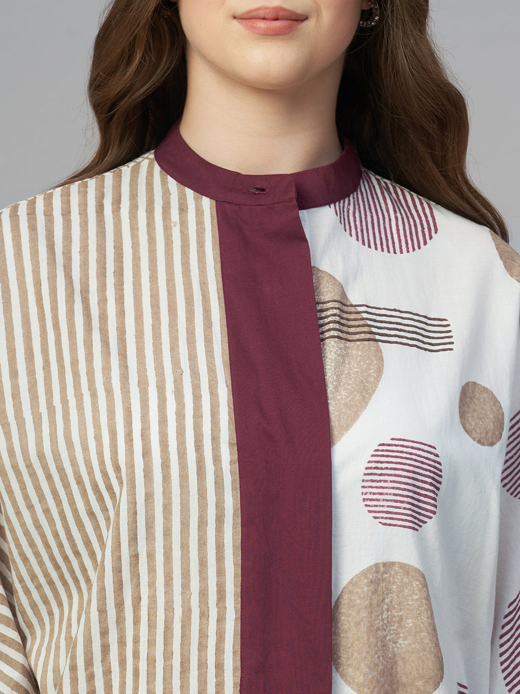 Women's Maroon 100% Cotton Boxy Fit Blouse
