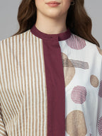 Women's Maroon 100% Cotton Boxy Fit Blouse