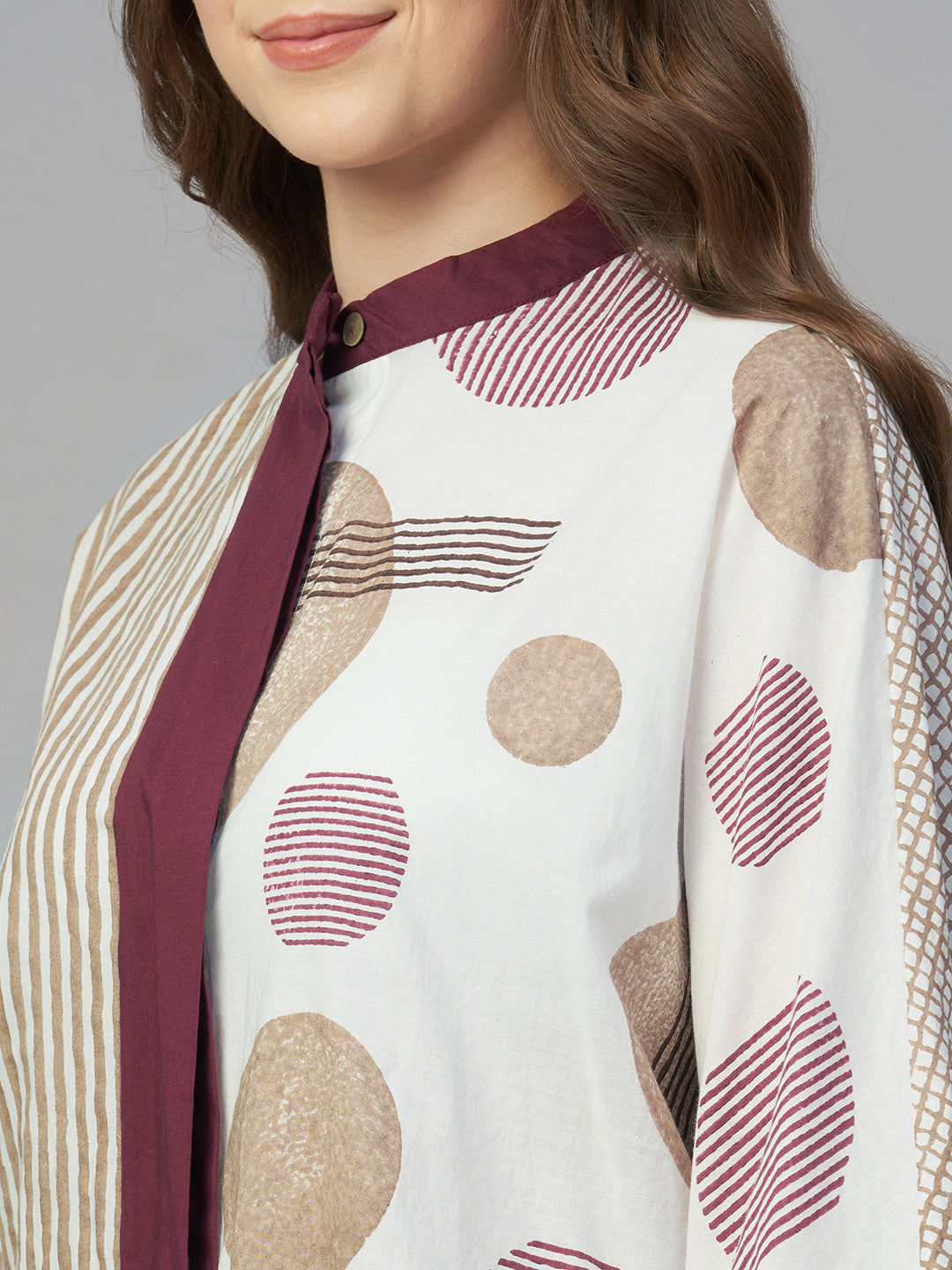 Women's Maroon 100% Cotton Boxy Fit Blouse
