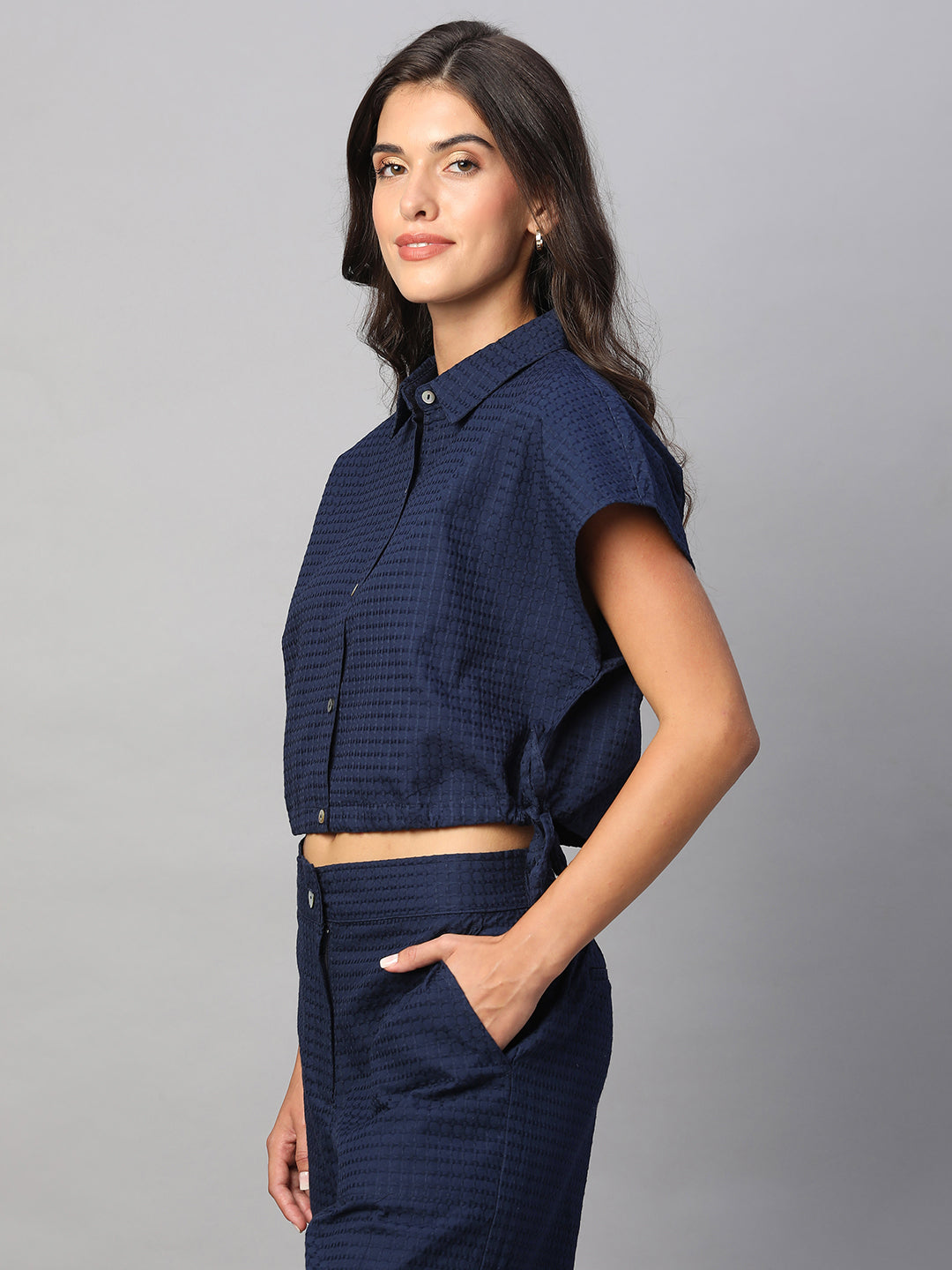 Women's Navy 100% Cotton Regular Fit Blouse
