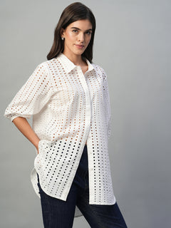 Women’s Cotton Regular Fit Eyelet Longline Blouse White