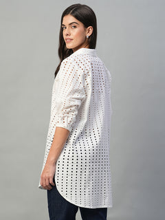 Women’s Cotton Regular Fit Eyelet Longline Blouse White