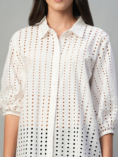 Women’s Cotton Regular Fit Eyelet Longline Blouse White