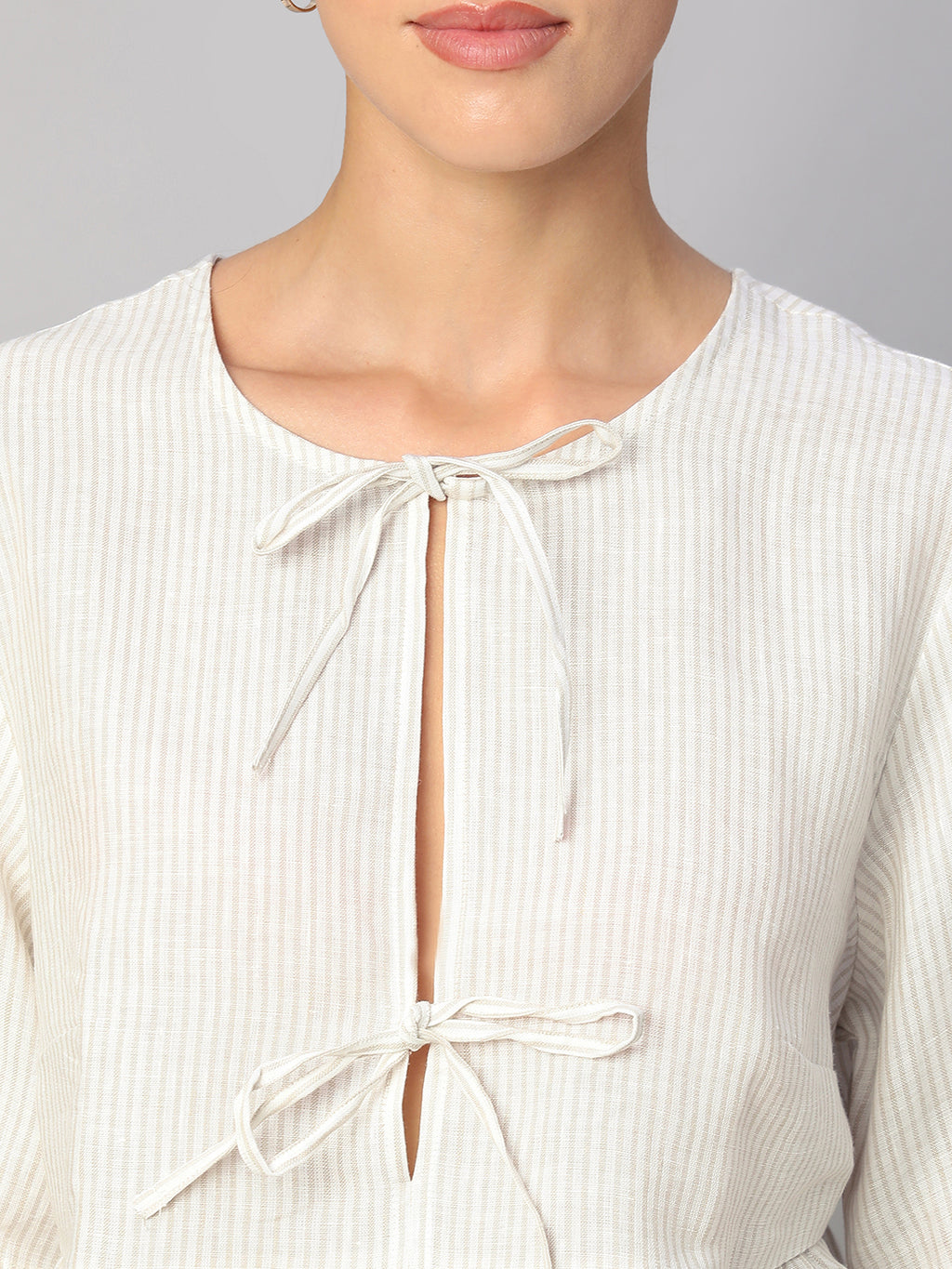 Women's Beige 100% Linen Regular Fit Blouse