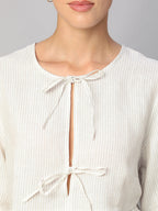 Women's Beige 100% Linen Regular Fit Blouse
