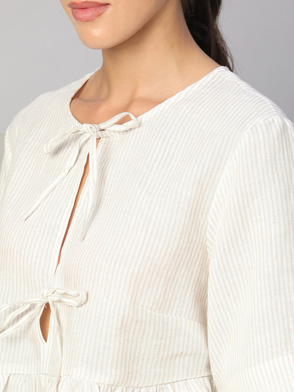 Women's Beige 100% Linen Regular Fit Blouse
