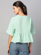 Women's Green 100% Linen Regular Fit Blouse
