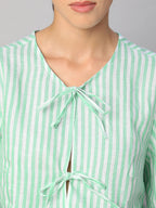 Women's Green 100% Linen Regular Fit Blouse