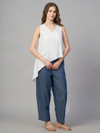 Women's White 100% Linen Regular Fit Blouse