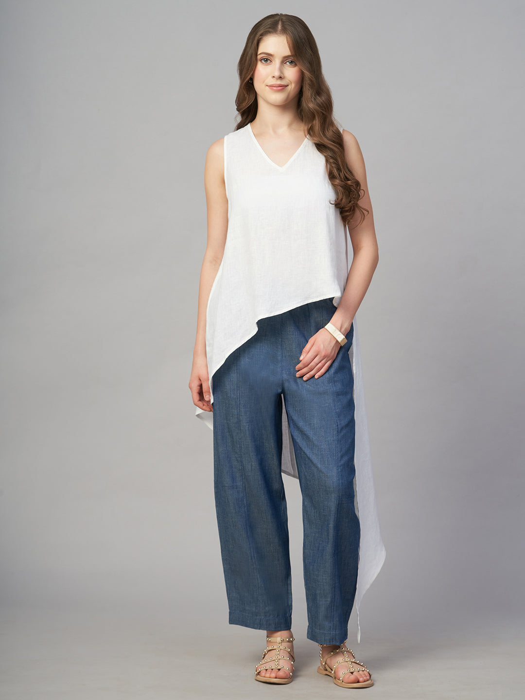 Women's White 100% Linen Regular Fit Blouse