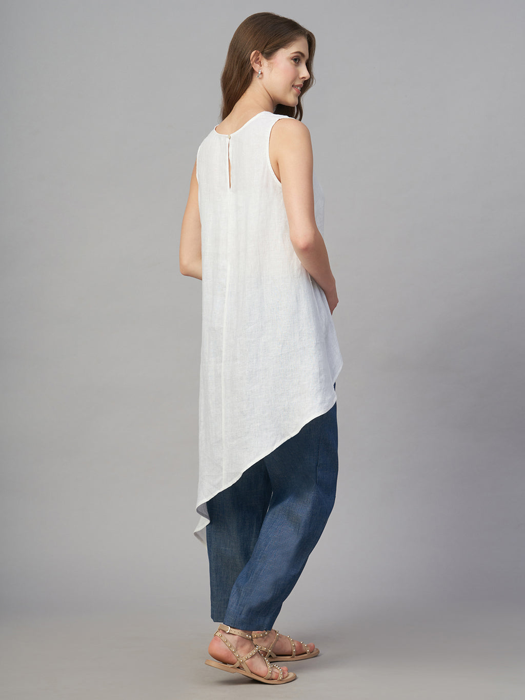 Women's White 100% Linen Regular Fit Blouse