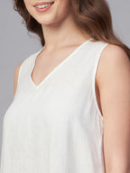 Women's White 100% Linen Regular Fit Blouse
