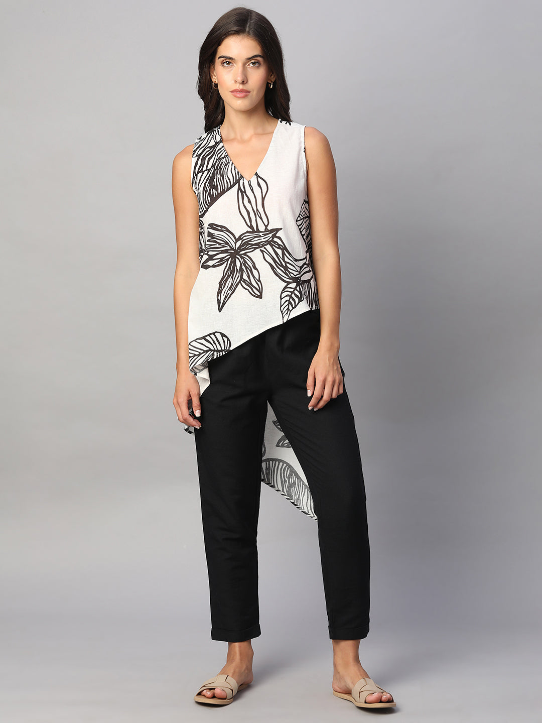Women's White Cotton Flax Regular Fit Blouse
