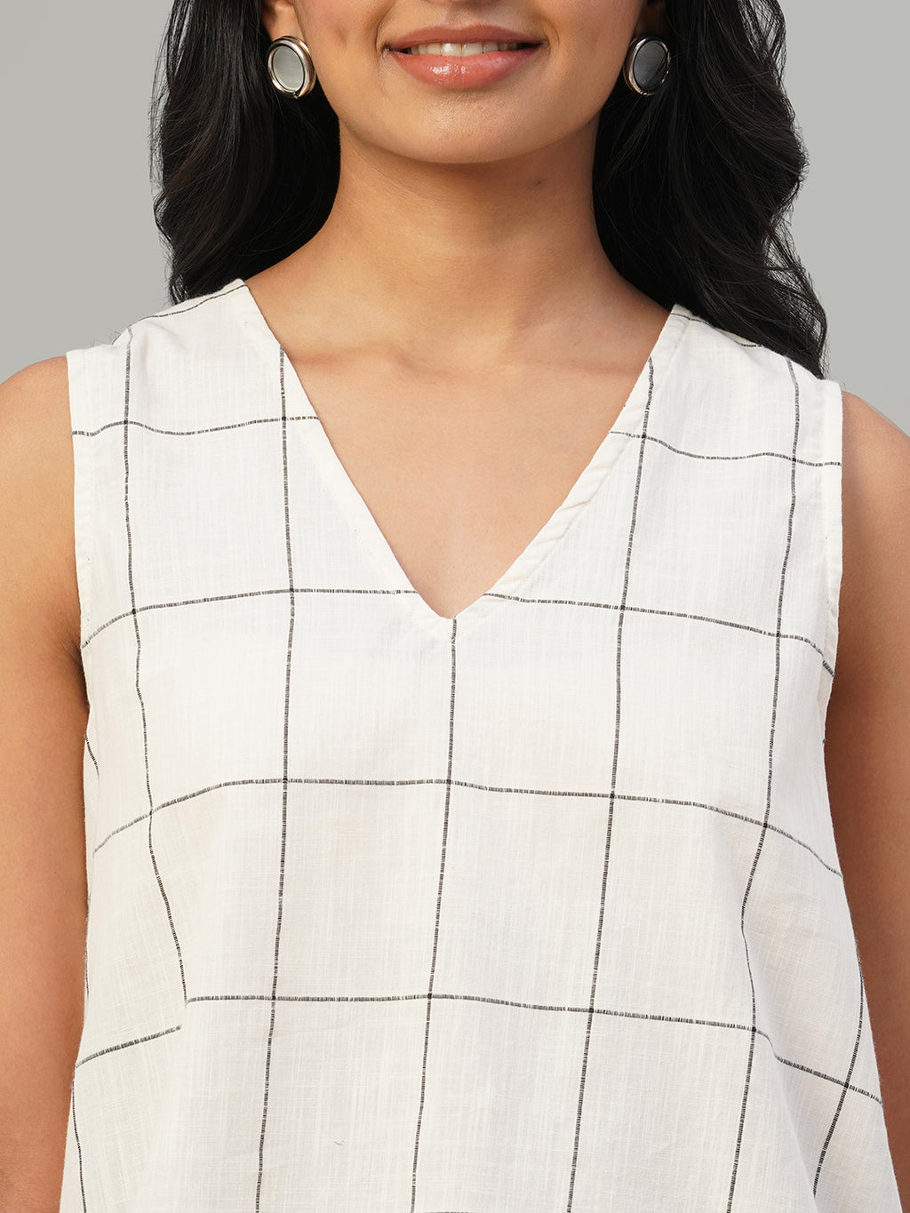 Women's Natural/Black 100% Cotton Regular Fit Blouse