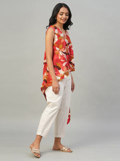 Women’s Viscose Regular Fit V Neck Blouse Red