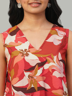 Women’s Viscose Regular Fit V Neck Blouse Red