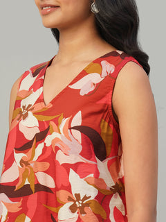 Women’s Viscose Regular Fit V Neck Blouse Red