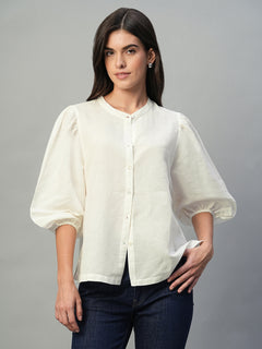Women’s Linen Cotton Regular Fit Blouse White
