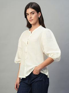 Women’s Linen Cotton Regular Fit Blouse White