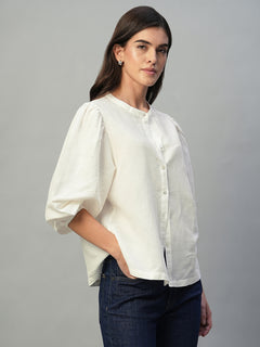 Women’s Linen Cotton Regular Fit Blouse White