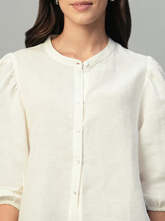 Women’s Linen Cotton Regular Fit Blouse White