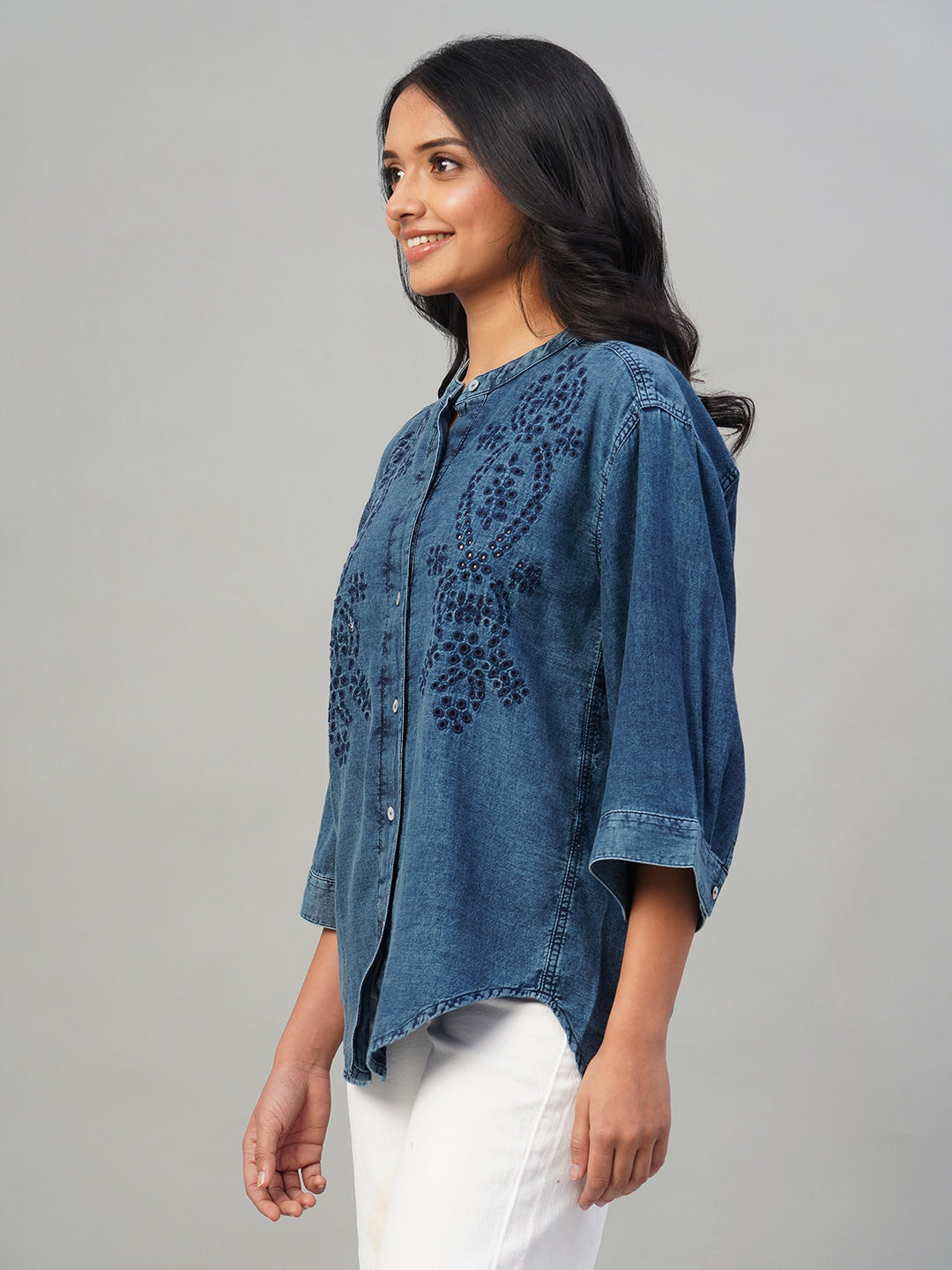Women's Indigo 100% Cotton Regular Fit Blouse
