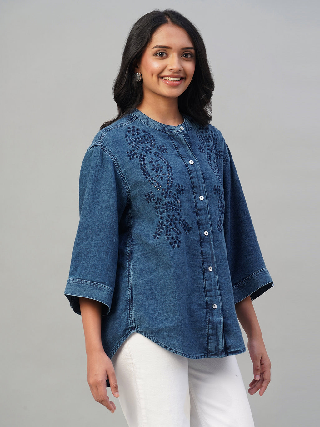 Women's Indigo 100% Cotton Regular Fit Blouse