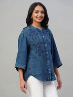 Women's Indigo 100% Cotton Regular Fit Blouse