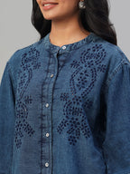 Women's Indigo 100% Cotton Regular Fit Blouse
