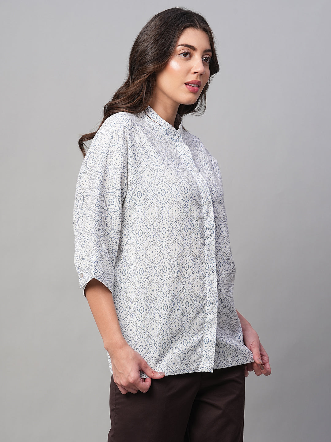 Women's White Linen Viscose Regular Fit Blouse
