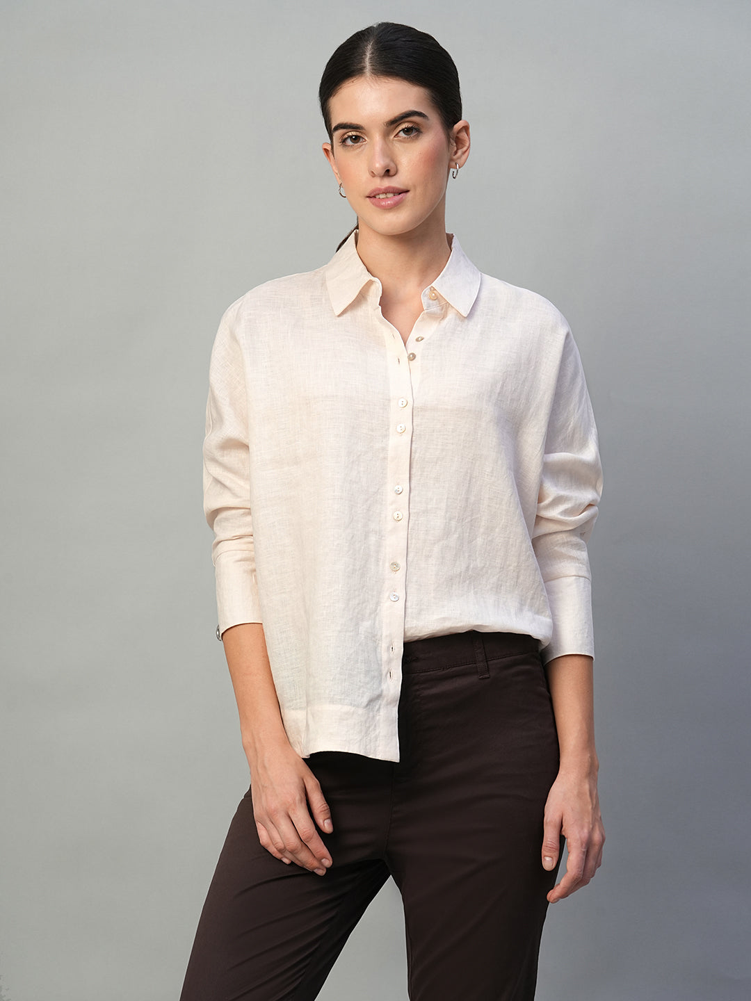 Women's Offwhite 100% Linen Regular Fit Blouse