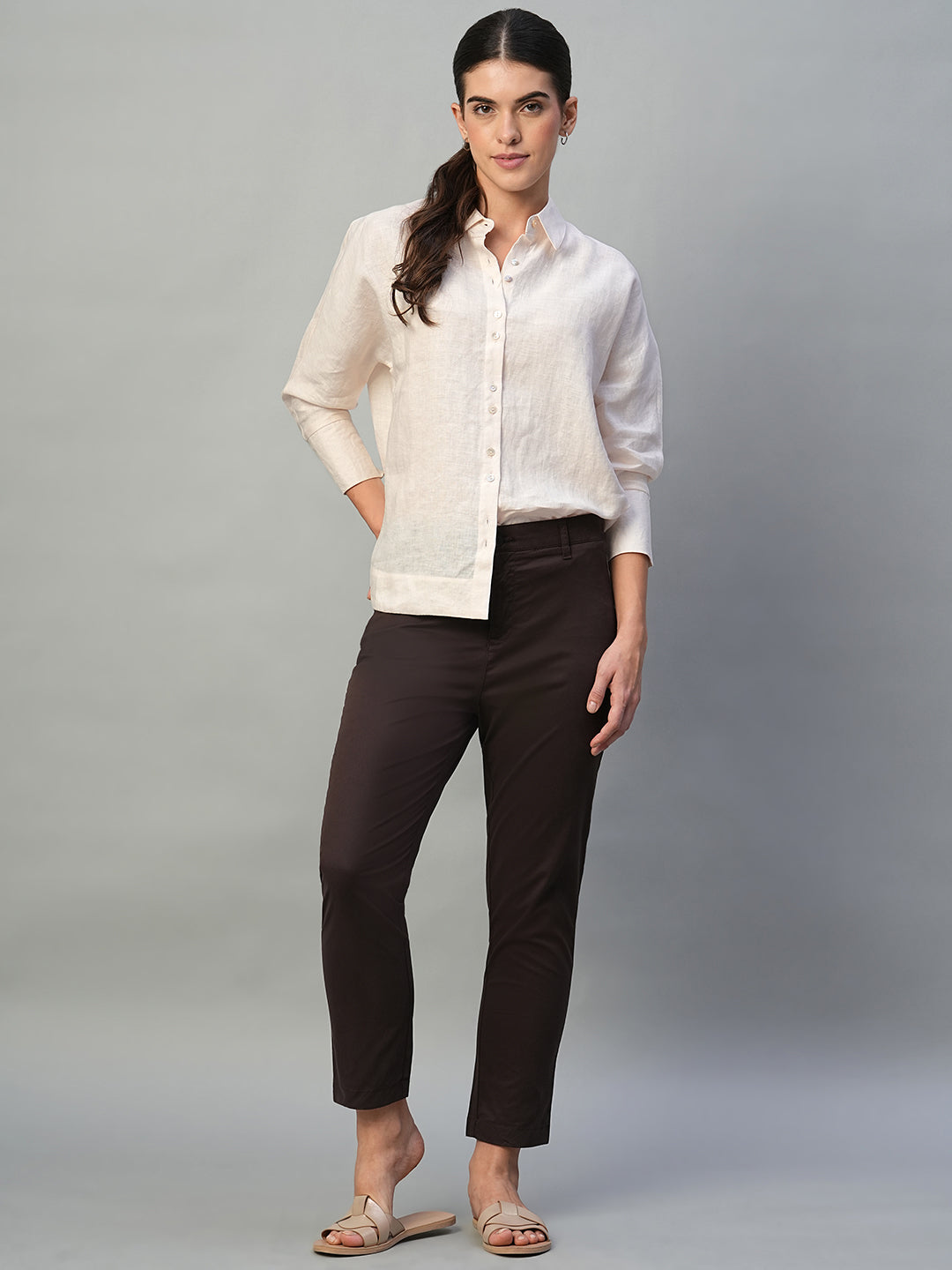 Women's Offwhite 100% Linen Regular Fit Blouse