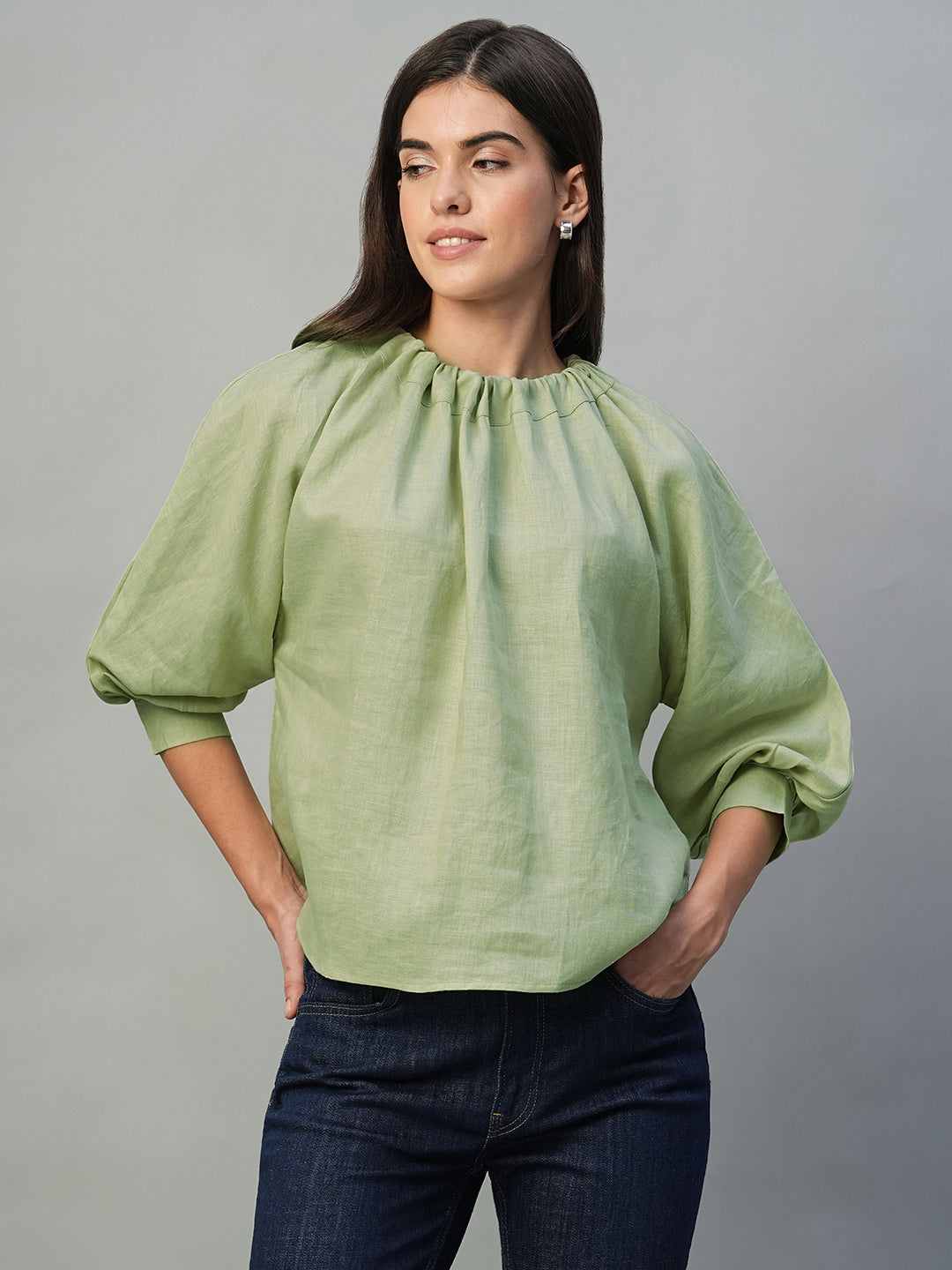 Women's Sage 100% Linen Regular Fit Blouse
