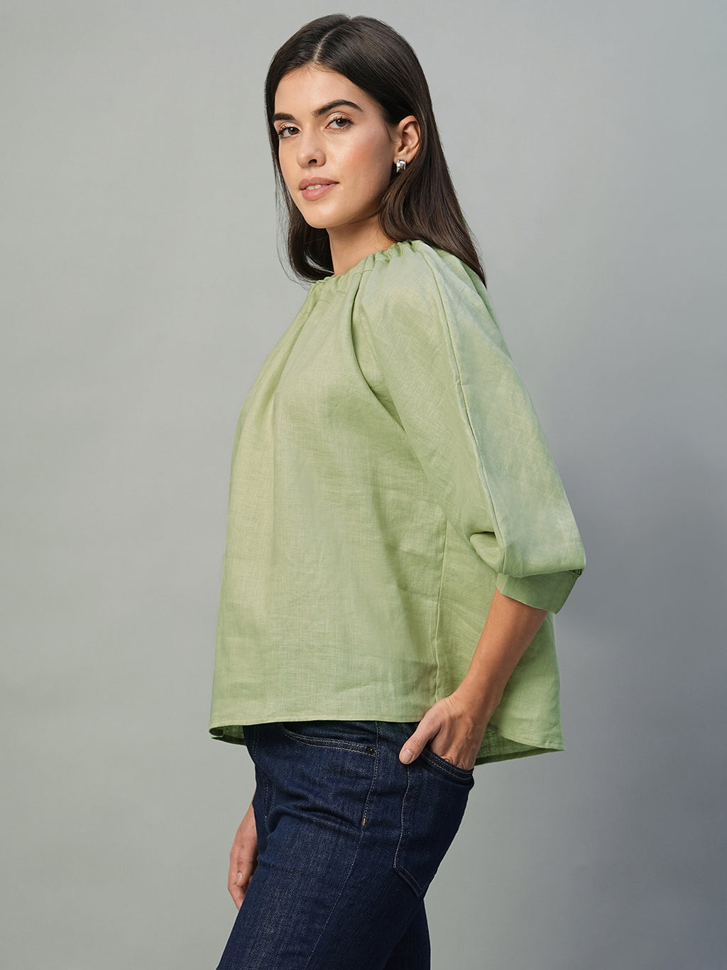 Women's Sage 100% Linen Regular Fit Blouse
