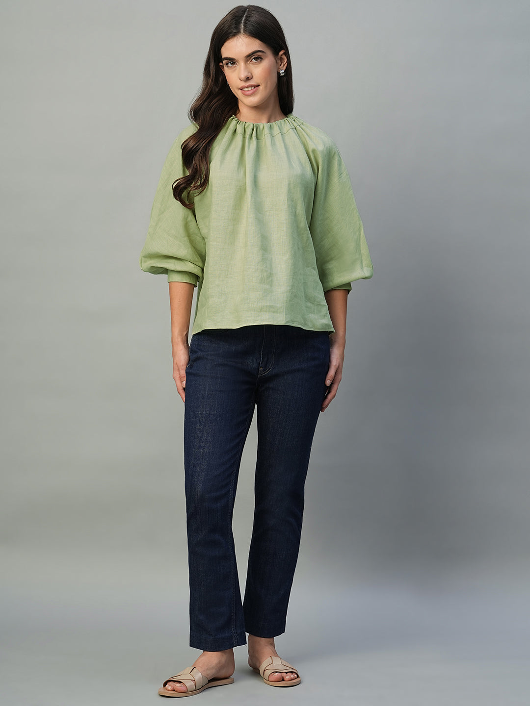 Women's Sage 100% Linen Regular Fit Blouse