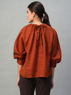 Women's Rust 100% Linen Regular Fit Blouse