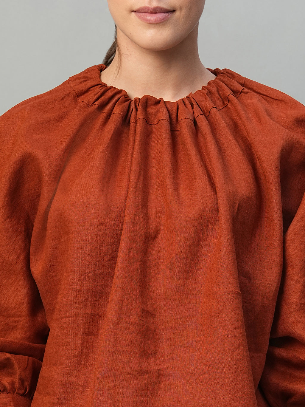 Women's Rust 100% Linen Regular Fit Blouse